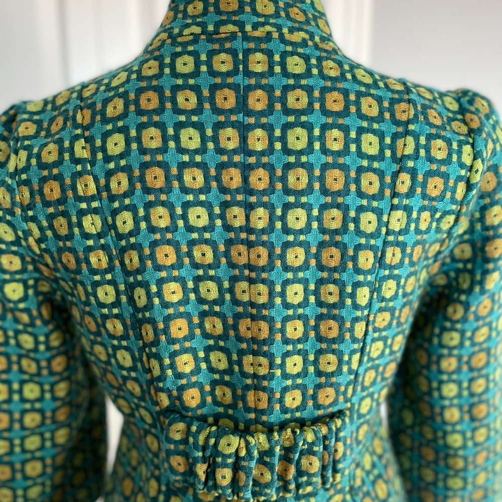 Tulle Green and Yellow Patterned Trench Coat - Picture 6 of 9